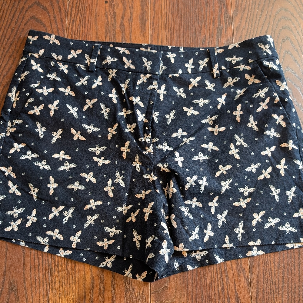 LOFT Riviera Navy Shorts Butterfly Pattern Sz 12 Preppy Vacation Spring Summer